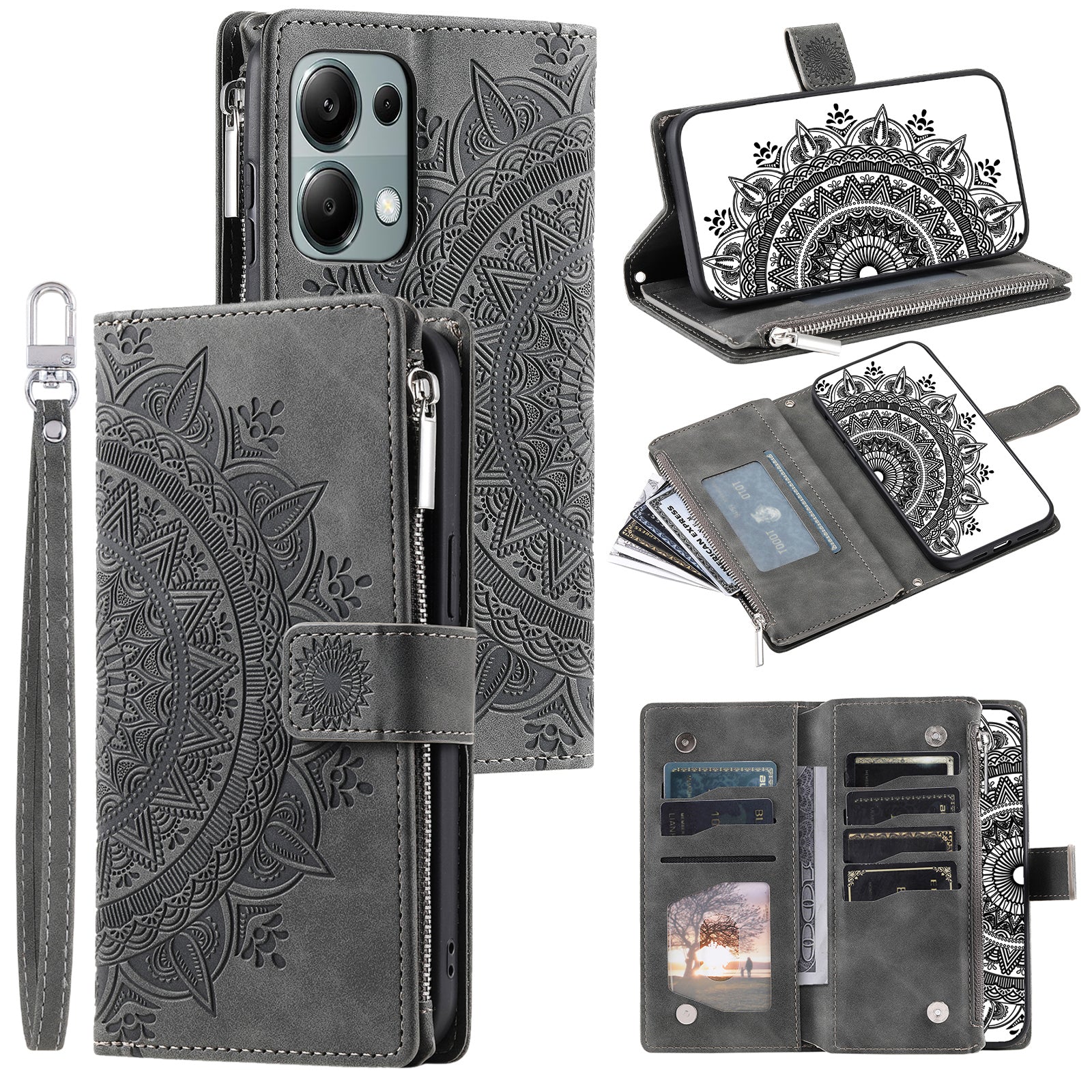 For Xiaomi Redmi Note 13 Pro 5G / Poco X6 5G Case Mandala Zipper Pocket Flip Leather Phone Cover with Strap For Xiaomi Redmi Note 13 Pro 5G / Poco X6 5G Case Mandala Zipper Pocket Flip Leather Phone Cover with Strap